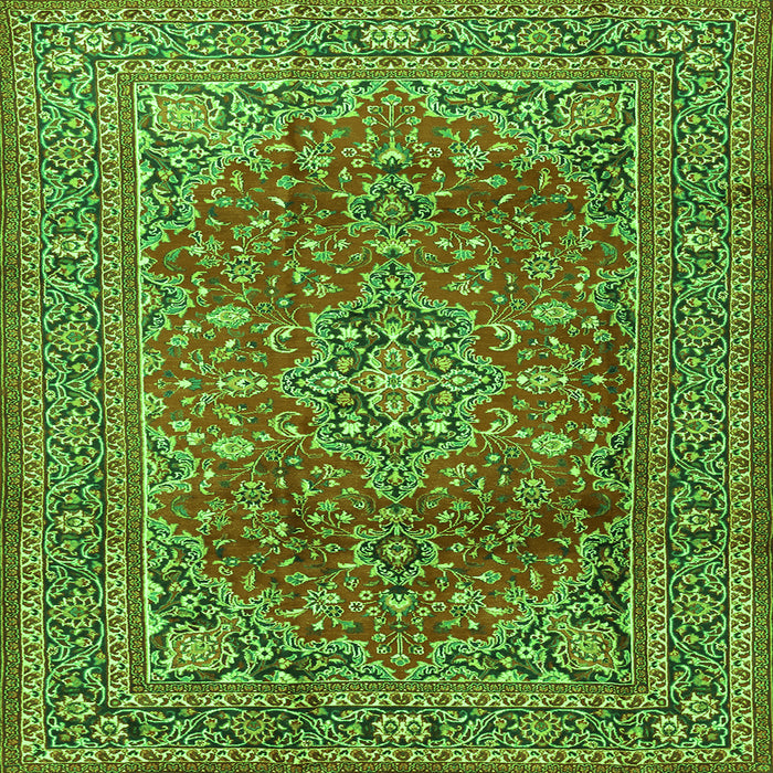 Round Machine Washable Persian Green Traditional Area Rugs, wshtr2811grn