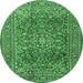 Round Machine Washable Persian Emerald Green Traditional Area Rugs, wshtr2811emgrn