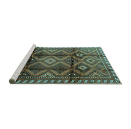 Sideview of Machine Washable Persian Turquoise Traditional Area Rugs, wshtr2812turq