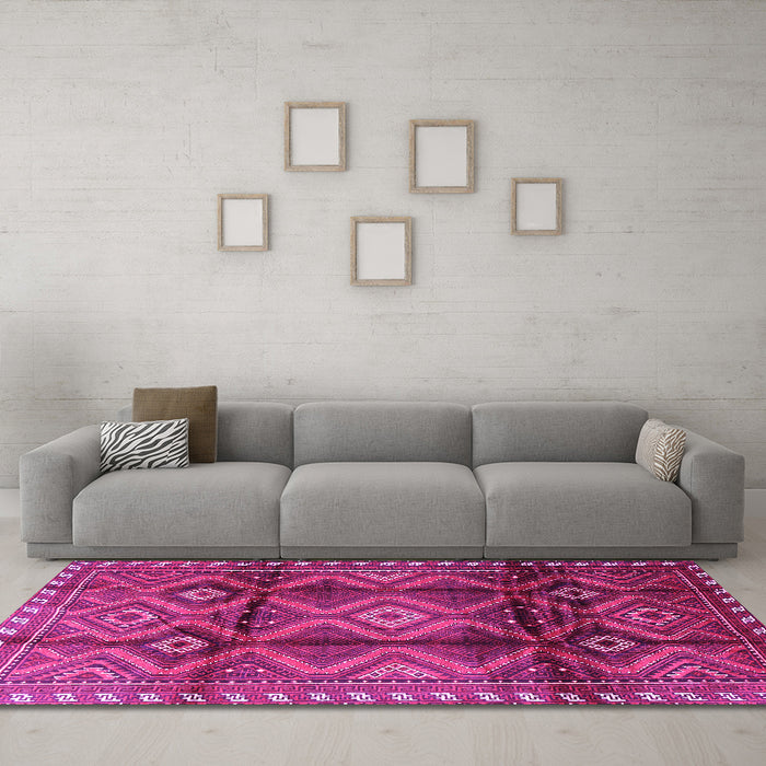 Machine Washable Persian Pink Traditional Rug in a Living Room, wshtr2812pnk