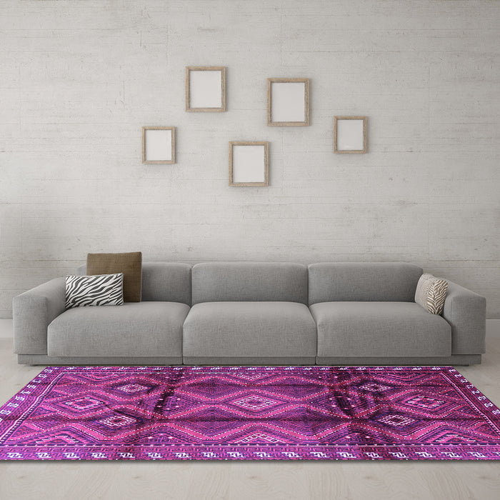 Machine Washable Persian Purple Traditional Area Rugs in a Living Room, wshtr2812pur