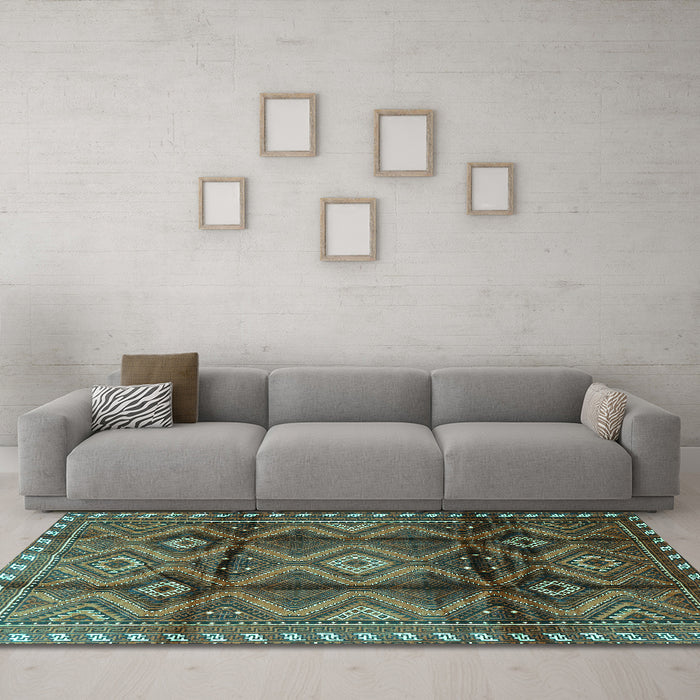 Machine Washable Persian Turquoise Traditional Area Rugs in a Living Room,, wshtr2812turq