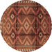 Round Persian Brown Traditional Rug, tr2812brn