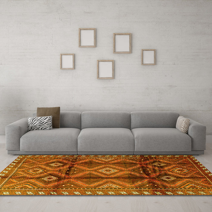 Machine Washable Persian Yellow Traditional Rug in a Living Room, wshtr2812yw