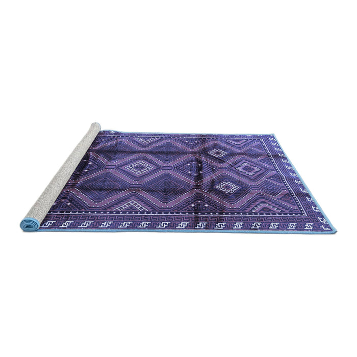 Sideview of Machine Washable Persian Blue Traditional Rug, wshtr2812blu