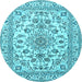 Round Medallion Light Blue Traditional Rug, tr2813lblu