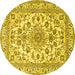 Round Machine Washable Medallion Yellow Traditional Rug, wshtr2813yw