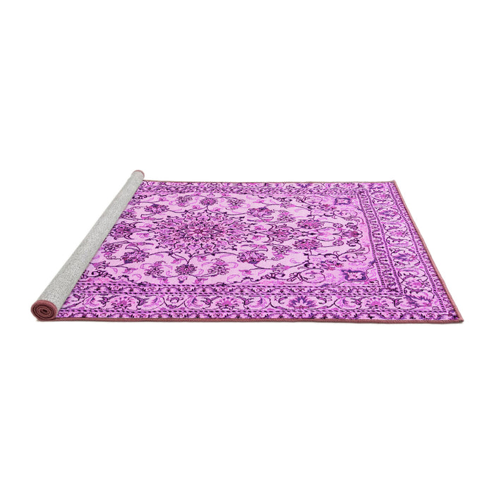 Sideview of Machine Washable Medallion Pink Traditional Rug, wshtr2813pnk