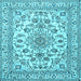 Square Machine Washable Medallion Light Blue Traditional Rug, wshtr2813lblu