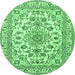 Round Medallion Emerald Green Traditional Rug, tr2813emgrn