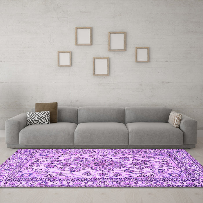 Machine Washable Medallion Purple Traditional Area Rugs in a Living Room, wshtr2813pur
