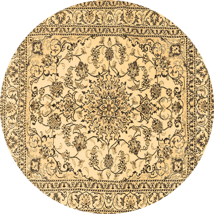 Round Machine Washable Medallion Brown Traditional Rug, wshtr2813brn