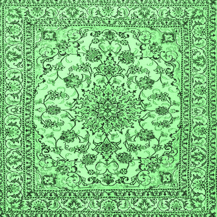 Square Machine Washable Medallion Emerald Green Traditional Area Rugs, wshtr2813emgrn