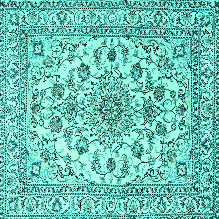 Square Machine Washable Medallion Turquoise Traditional Area Rugs, wshtr2813turq