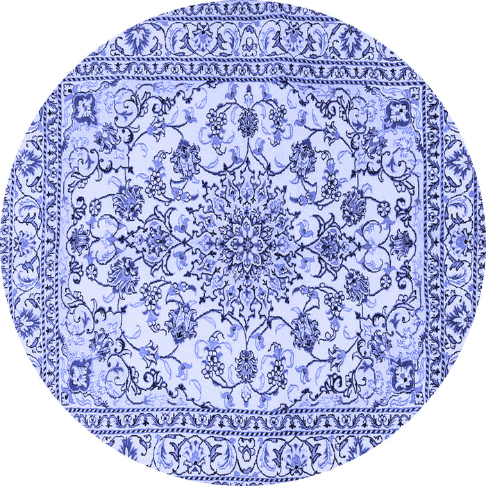 Round Machine Washable Medallion Blue Traditional Rug, wshtr2813blu