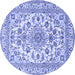 Round Machine Washable Medallion Blue Traditional Rug, wshtr2813blu