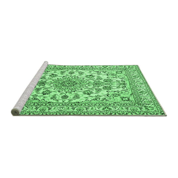 Sideview of Machine Washable Medallion Emerald Green Traditional Area Rugs, wshtr2813emgrn
