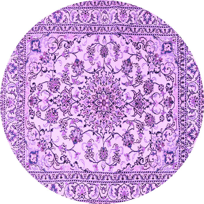 Round Machine Washable Medallion Purple Traditional Area Rugs, wshtr2813pur