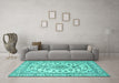 Machine Washable Medallion Turquoise Traditional Area Rugs in a Living Room,, wshtr2813turq