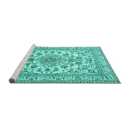 Sideview of Machine Washable Medallion Turquoise Traditional Area Rugs, wshtr2813turq