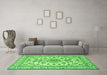 Machine Washable Medallion Green Traditional Area Rugs in a Living Room,, wshtr2813grn