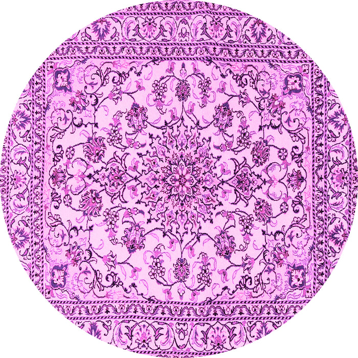 Round Machine Washable Medallion Pink Traditional Rug, wshtr2813pnk