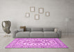 Machine Washable Medallion Pink Traditional Rug in a Living Room, wshtr2813pnk