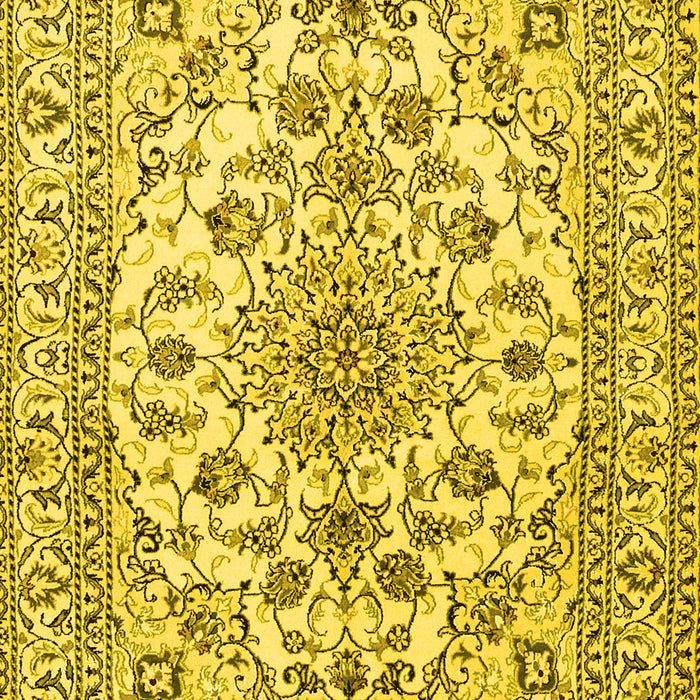 Machine Washable Medallion Yellow Traditional Rug, wshtr2813yw