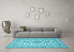 Machine Washable Medallion Light Blue Traditional Rug in a Living Room, wshtr2813lblu