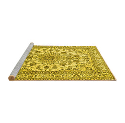 Sideview of Machine Washable Medallion Yellow Traditional Rug, wshtr2813yw