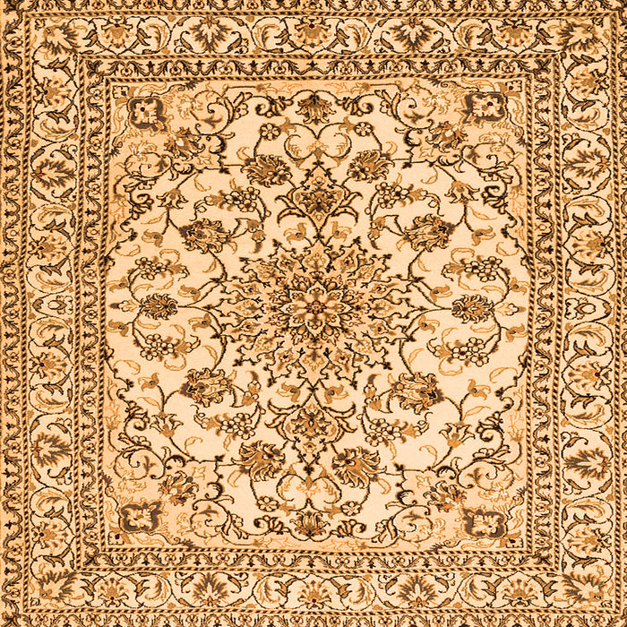 Round Machine Washable Medallion Orange Traditional Area Rugs, wshtr2813org