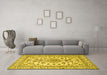 Machine Washable Medallion Yellow Traditional Rug in a Living Room, wshtr2813yw