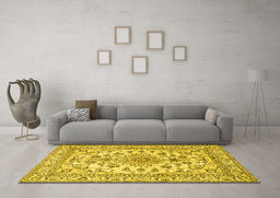 Machine Washable Medallion Yellow Traditional Rug in a Living Room, wshtr2813yw