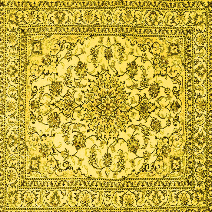 Square Machine Washable Medallion Yellow Traditional Rug, wshtr2813yw