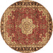 Round Machine Washable Persian Brown Traditional Rug, wshtr2814brn