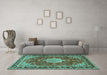 Machine Washable Persian Turquoise Traditional Area Rugs in a Living Room,, wshtr2814turq