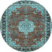 Round Machine Washable Persian Light Blue Traditional Rug, wshtr2814lblu