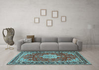 Machine Washable Persian Light Blue Traditional Rug, wshtr2814lblu