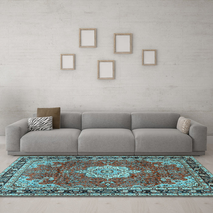 Machine Washable Persian Light Blue Traditional Rug in a Living Room, wshtr2814lblu