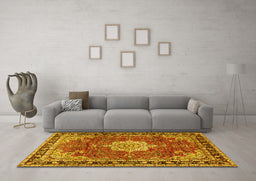 Machine Washable Persian Yellow Traditional Rug in a Living Room, wshtr2814yw