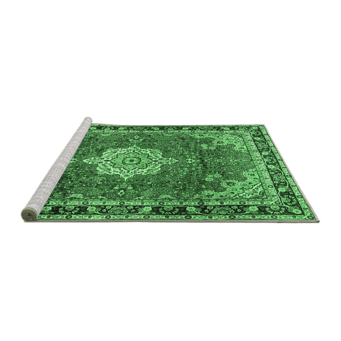 Sideview of Machine Washable Persian Emerald Green Traditional Area Rugs, wshtr2814emgrn