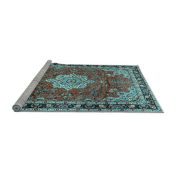 Sideview of Machine Washable Persian Light Blue Traditional Rug, wshtr2814lblu