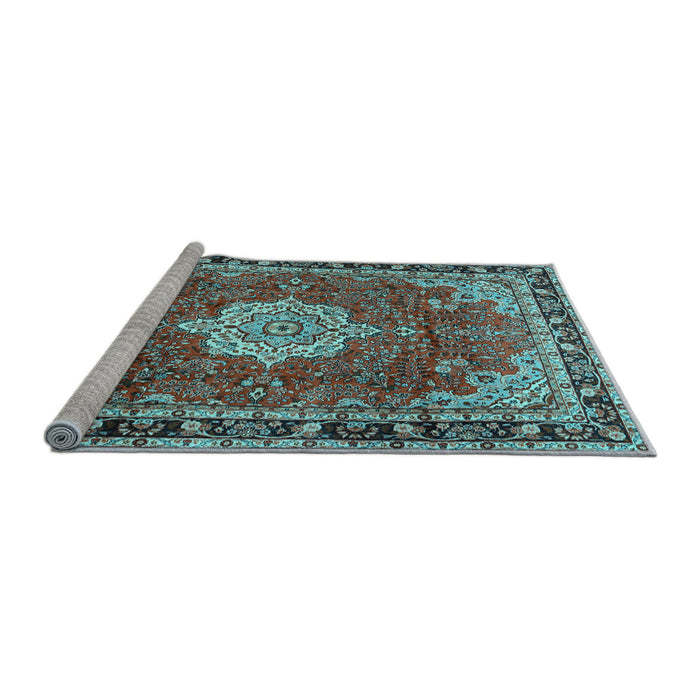 Sideview of Machine Washable Persian Light Blue Traditional Rug, wshtr2814lblu