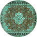 Round Machine Washable Persian Turquoise Traditional Area Rugs, wshtr2814turq