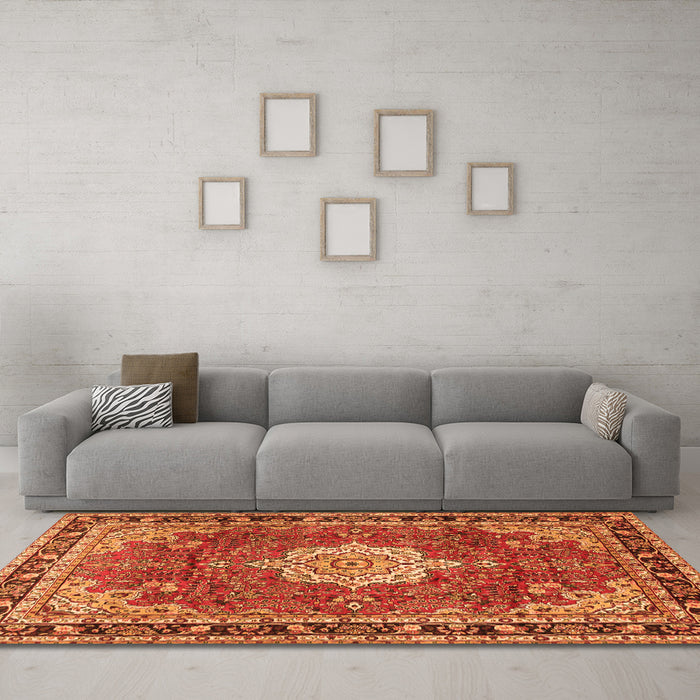 Machine Washable Persian Orange Traditional Area Rugs in a Living Room, wshtr2814org