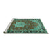 Sideview of Machine Washable Persian Turquoise Traditional Area Rugs, wshtr2814turq