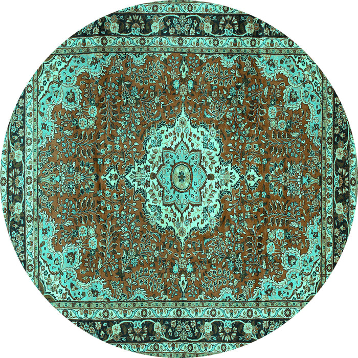 Round Persian Turquoise Traditional Rug, tr2814turq