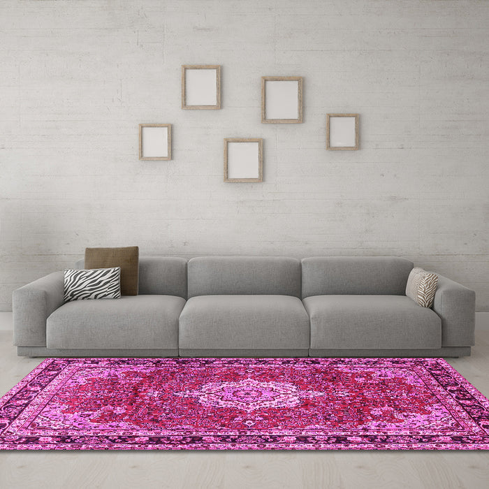 Machine Washable Persian Pink Traditional Rug in a Living Room, wshtr2814pnk