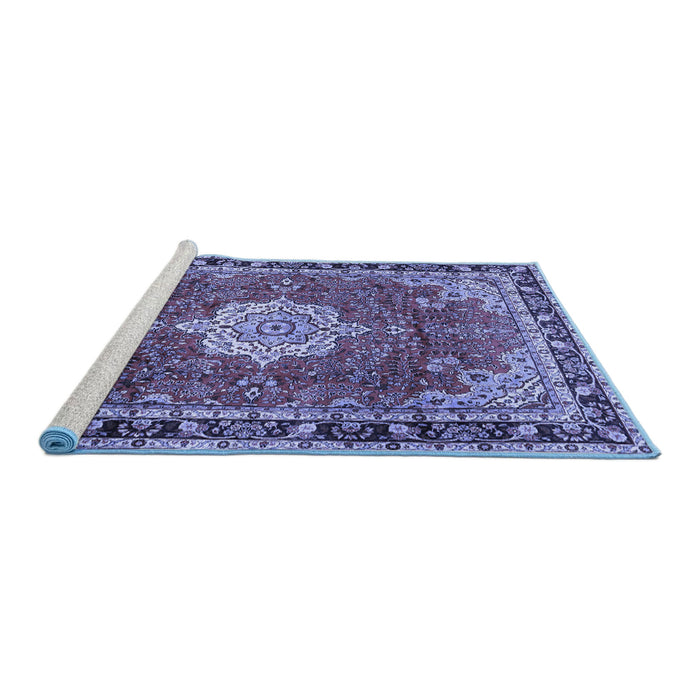 Sideview of Machine Washable Persian Blue Traditional Rug, wshtr2814blu