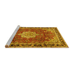 Sideview of Machine Washable Persian Yellow Traditional Rug, wshtr2814yw